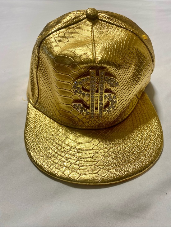 Other - Y2K Gold Faux-Snakeskin Rhinestones Dollar Sign Snapback Hat
